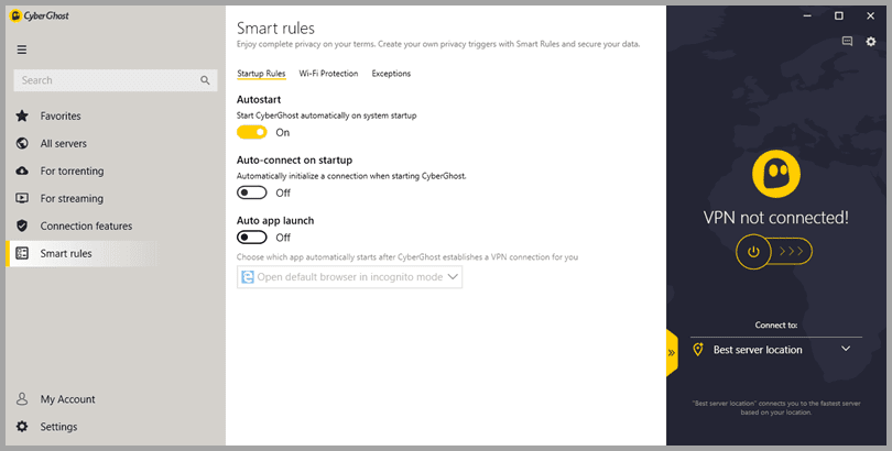 CyberGhost VPN Smart Rules: Startup