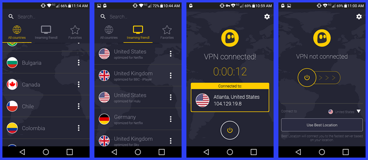 Connecting to a CyberGhost VPN Server Optimized for US-Netflix with the Android App