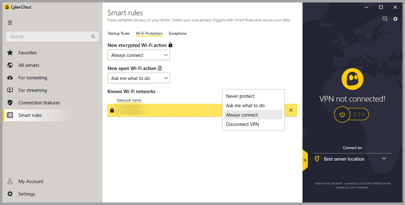 CyberGhost VPN Smart Rules: Wi-Fi Protection