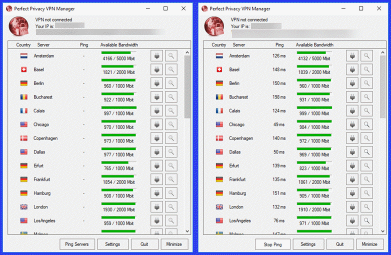Perfect Privacy VPN Main Connection Dashboard