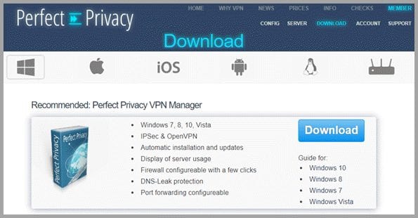 Downloading Perfect Privacy VPN Software and Configuration Files