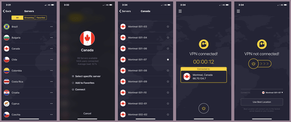 Connecting to the CyberGhost VPN Network Using the All Servers List