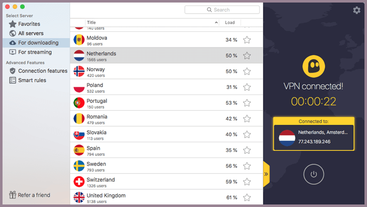 Connecting to a Netherlands VPN Server Optimized for File Downloads