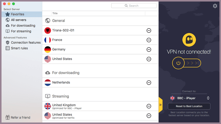 CyberGhost VPN Mac App Favorites