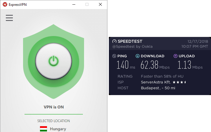 ExpressVPN Hungary speed test