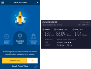 HMA Israel speed test