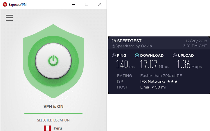 ExpressVPN Peru speed test