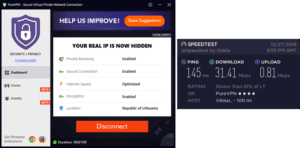 PureVPN Lithuania speed test