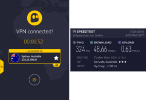 CyberGhostExpressVPN Sydney speed test