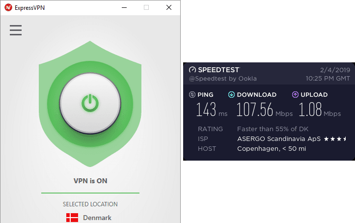 ExpressVPN Copenhagen speed test