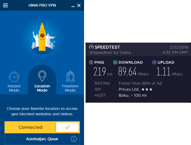 HMA Baku speed test