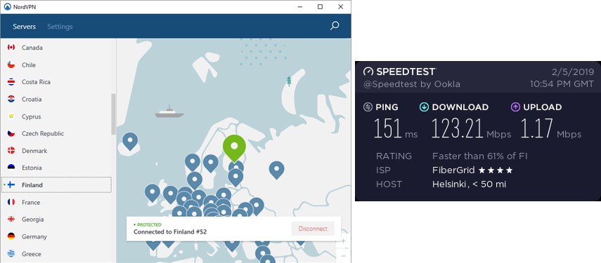 NordVPN Helsinki speed test