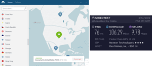 NordVPN Des Moines speed test