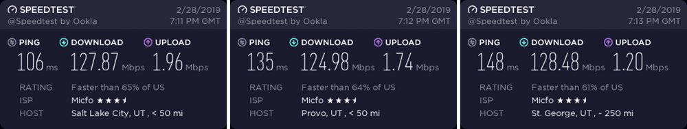 NordVPN Utah speed test