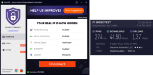 PureVPN Mongolia speed test