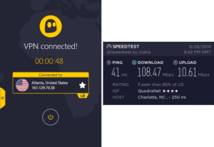 CyberGhost Charleston speed test