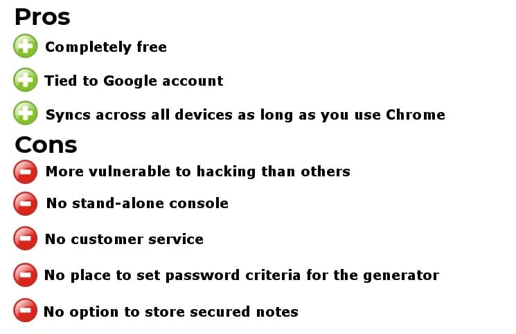 Pros and cons for Google Password Manager
