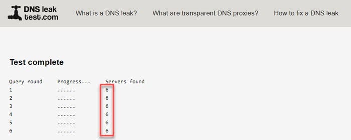 DNS leak test