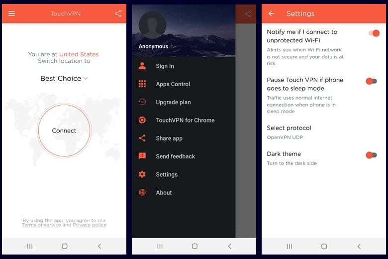 Touch VPN Android app