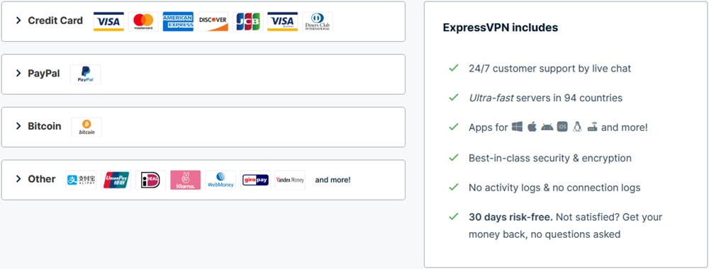 ExpressVPN payment options