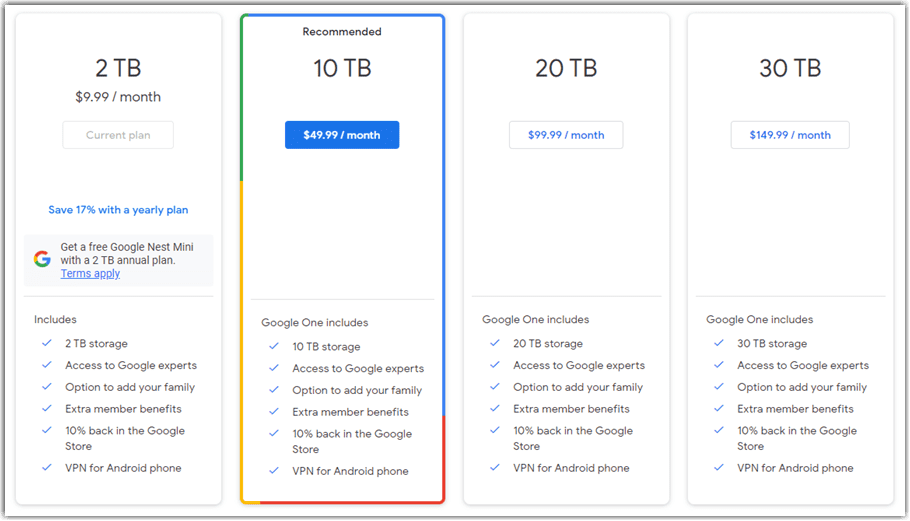 Google One Pricing