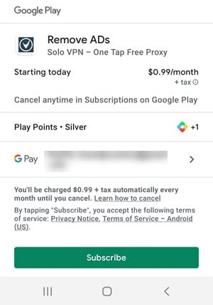 Solo VPN ad removal option