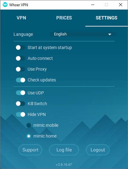 Whoer VPN console