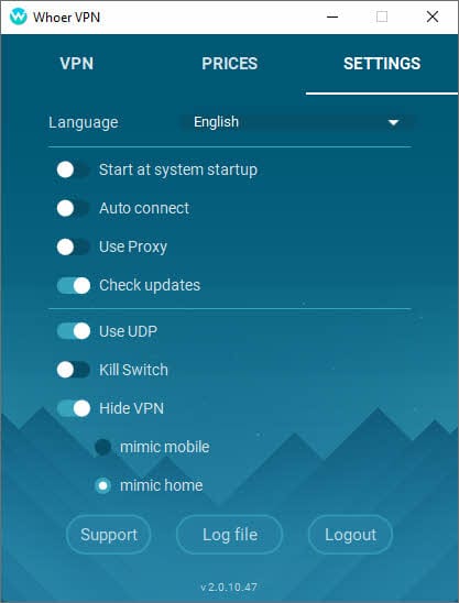 Whoer VPN console