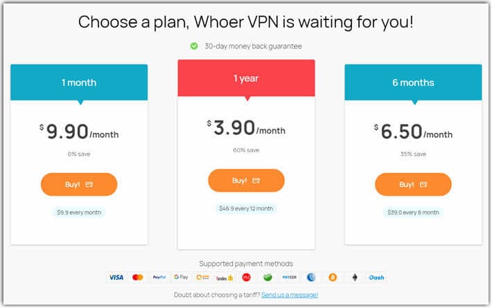 Whoer VPN Pricing