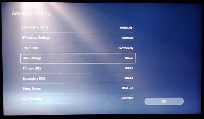 PS5 DNS Settings