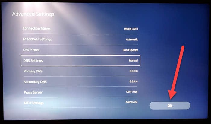 PS5 Settings, OK button