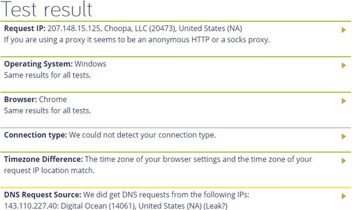 DNS Proxy Master leak test