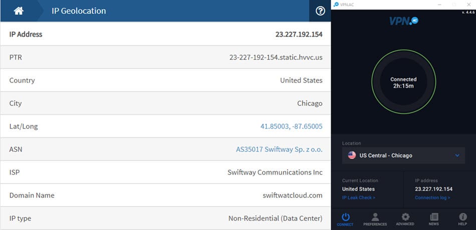 VPN.ac IP test