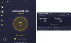 CyberGhost Mumbai speed test