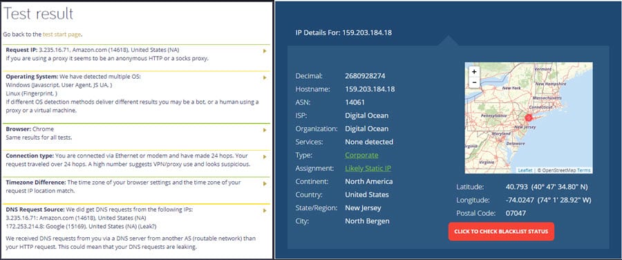 PotatoVPN Leak & Location Test