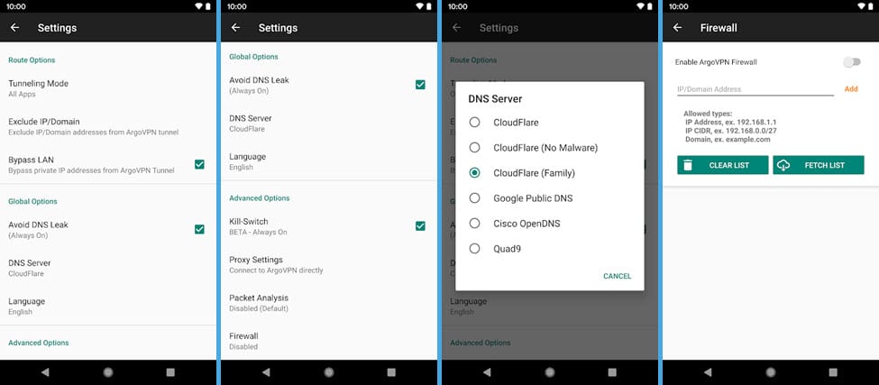 ArgoVPN settings