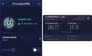 PrivadoVPN Orlando speed test