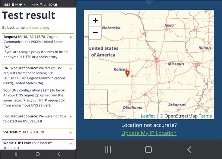 uVPN Leak and location test