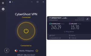 CyberGhost Philippines speed test