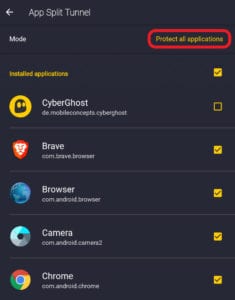 CyberGhost split tunneling