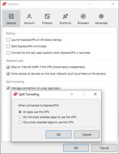 ExpressVPN split tunneling