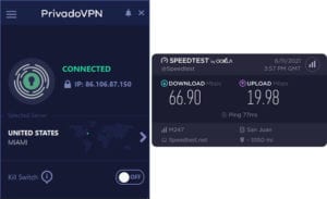 PrivadoVPN Puerto Rico speed test