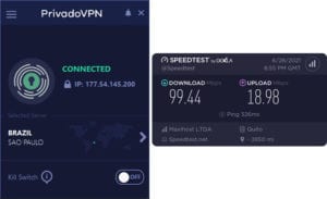 PrivadoVPN Ecuador speed test