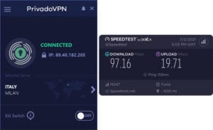 PrivadoVPN Tunisia speed test