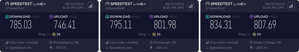 NordVPN Pennsylvania speed test